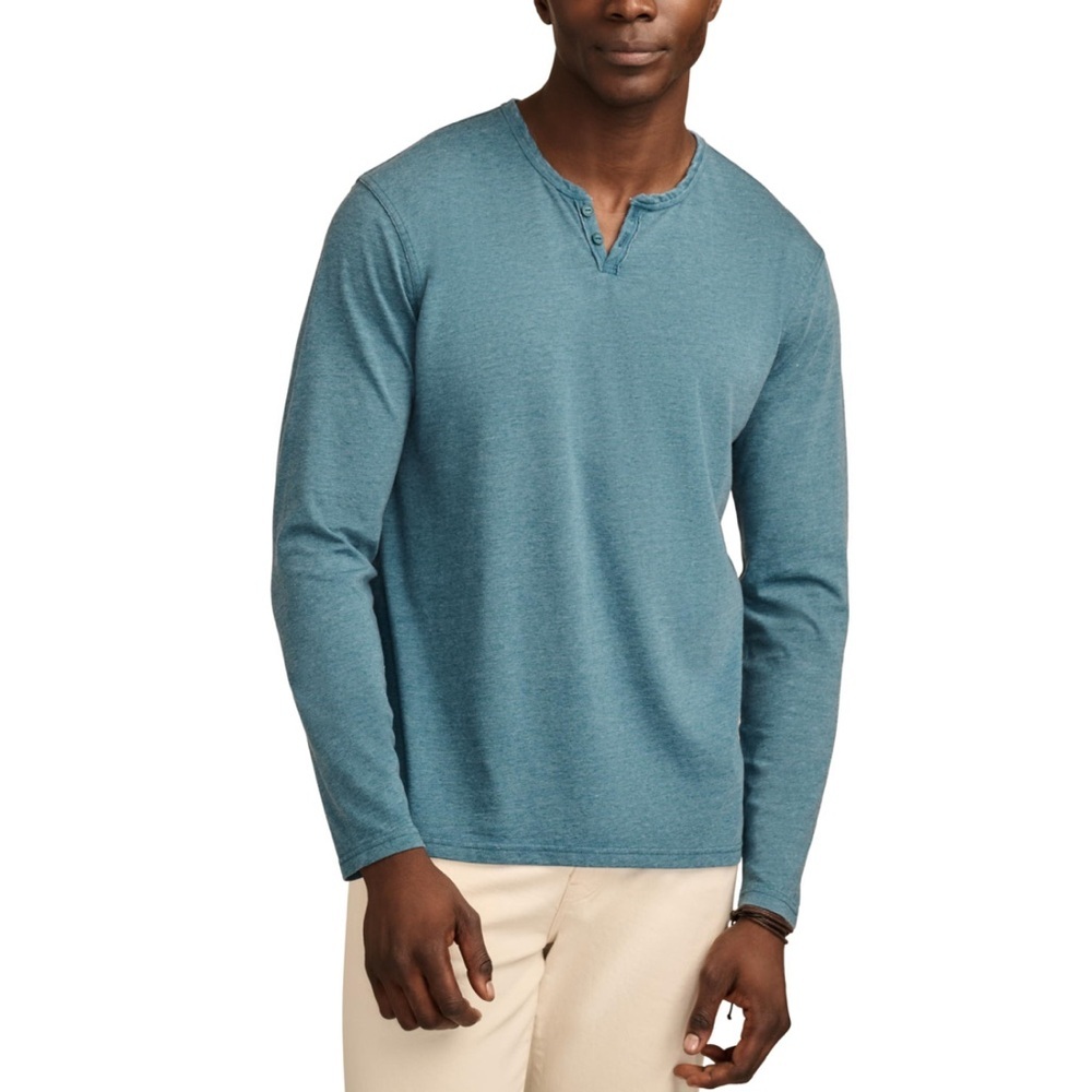 Lucky Brand Teal Blue Venice Burnout Long Sleeve Henley Tshirt